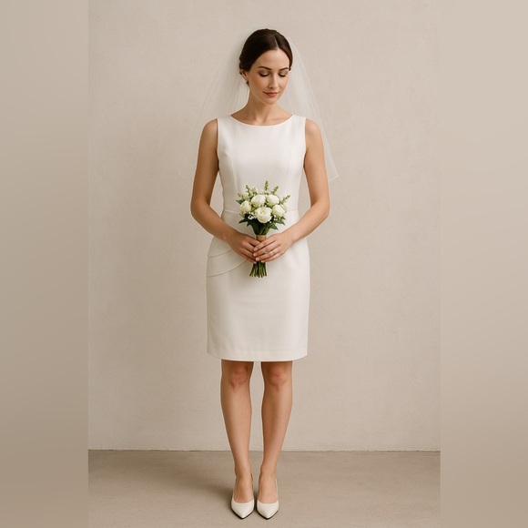 Premise Pearl Ivory Side Pleated Cady Sheath Dress NWT - Picture 9 of 9